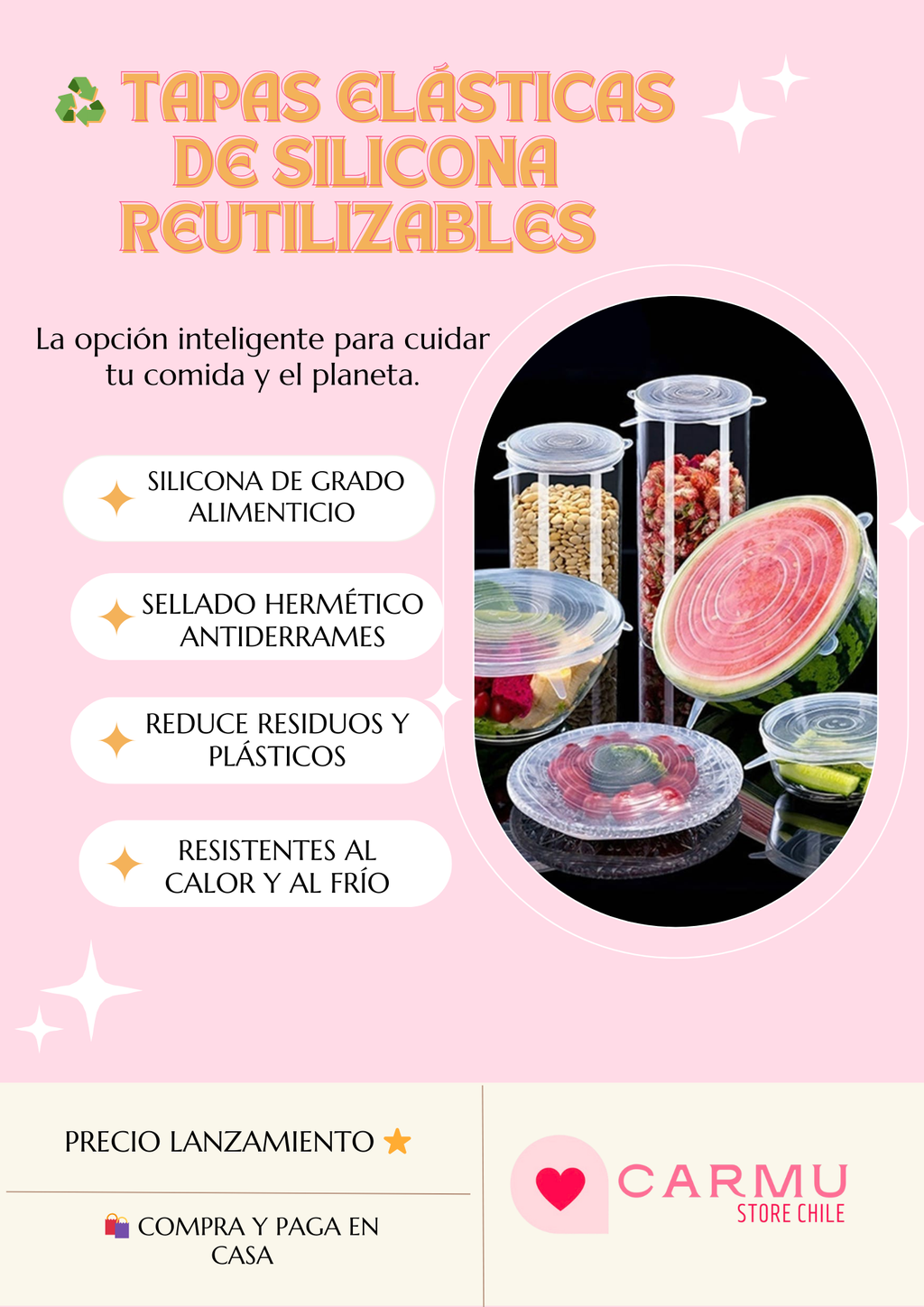 ♻️ TAPAS ELÁSTICAS DE SILICONA REUTILIZABLES