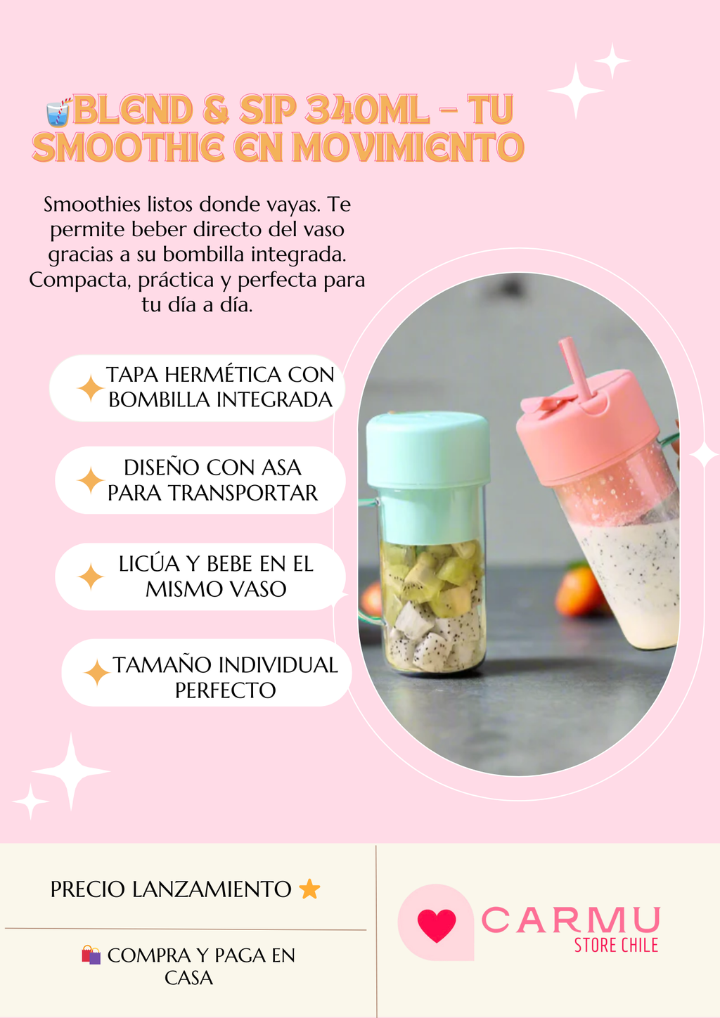 🙋🏼‍♀️ BLEND Y SIP 340 ML - TU SMOOTHIE EN MOVIMIENTO